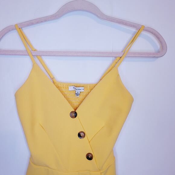 Purple Snow yellow wrap button detail sleeveless vneck smocked back dress Sz Sm - Picture 4 of 8